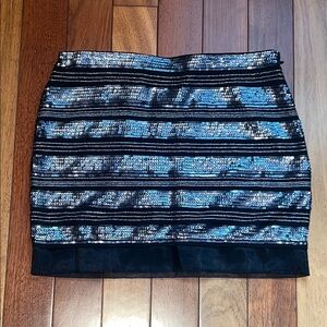 Express Sequin Stripe Mini Skirt - Black & Silver